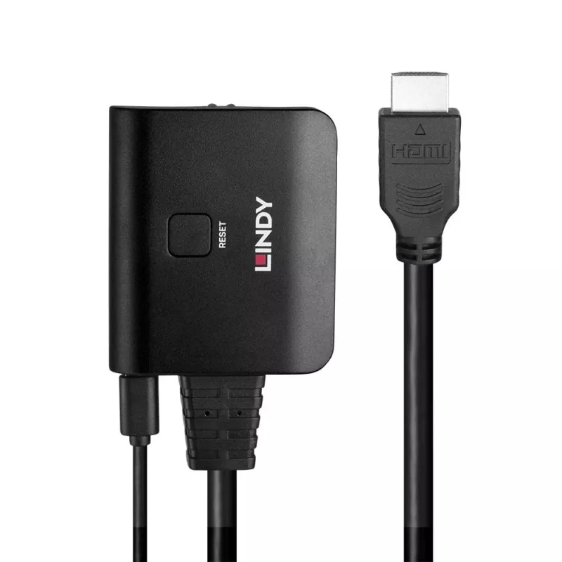 Lindy διαχωριστής HDMI 4K60 2 θυρών καλώδιο μαύρο 3840x2160