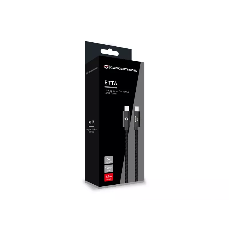 Conceptronic ETTA02B12 Καλώδιο USB 3.2 Gen 2 C-C PD 3.0 100W 1,2 m, 20 V 5 A, 10 Gbit/s, E-Mark