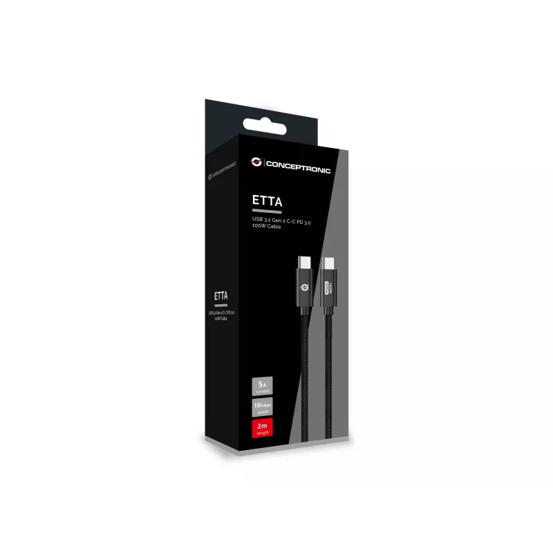 Conceptronic ETTA02B20 Καλώδιο USB 3.2 Gen 2 C-C PD 3.0 100W 2M, 20V 5A, 10Gbps, E-Mark