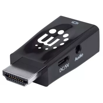 Μετατροπέας Manhattan HDMI σε VGA (με ήχο), 1080p, αρσενικό σε θηλυκό, υποδοχή Micro-USB για πρόσθετη τροφοδοσία όταν χρειάζεται, μαύρο, τρία χρόνια εγγύηση