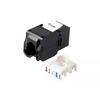 Υποδοχή Keystone Cat.6A χωρίς θωράκιση χωρίς εργαλεία, RJ-45, LSA, μαύρο