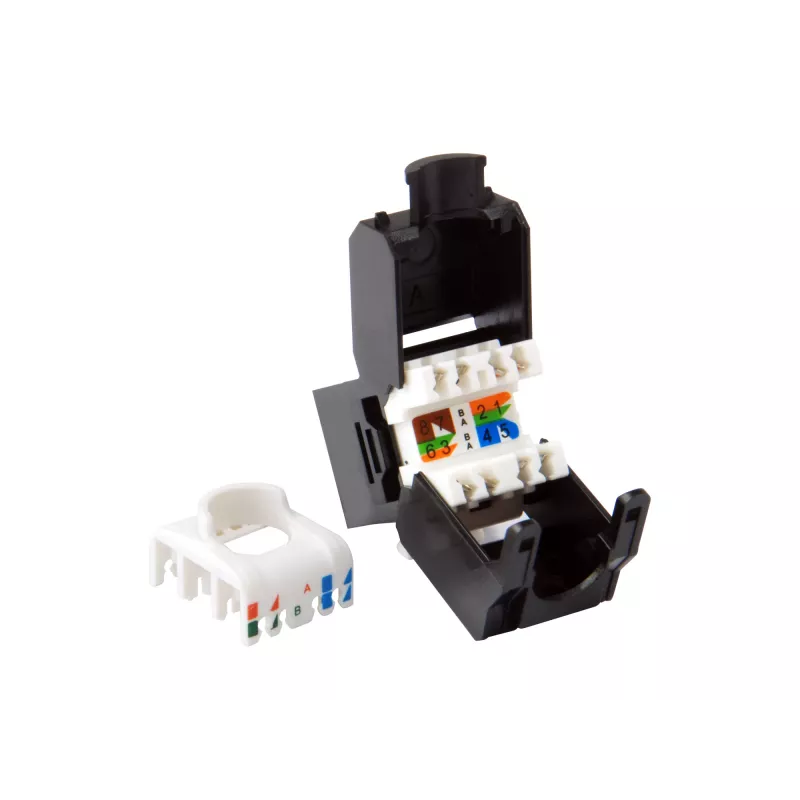 Υποδοχή Keystone Cat.6A χωρίς θωράκιση χωρίς εργαλεία, RJ-45, LSA, μαύρο