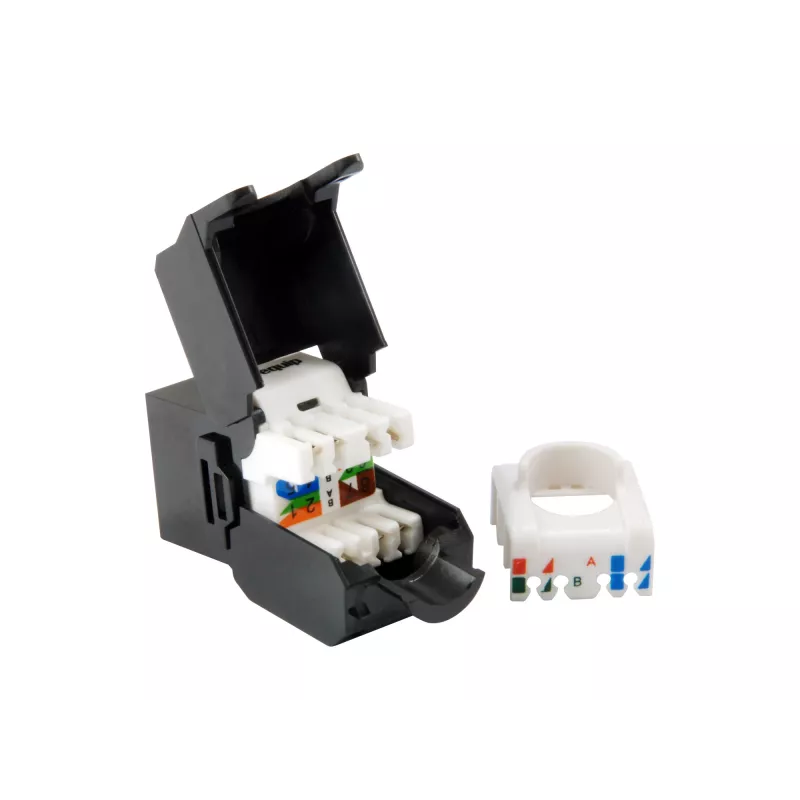 Υποδοχή Keystone Cat.6A χωρίς θωράκιση χωρίς εργαλεία, RJ-45, LSA, μαύρο