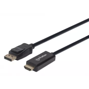 Καλώδιο Manhattan DisplayPort 1.1 σε HDMI, 1080p@60Hz, 1,8m, αρσενικό σε αρσενικό, DP με ασφάλιση, μαύρο, μη αμφίδρομο, τρία χρόνια εγγύηση