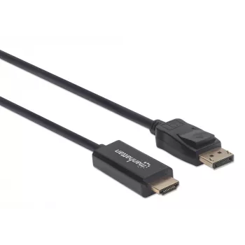 Καλώδιο Manhattan DisplayPort 1.1 σε HDMI, 1080p@60Hz, 1,8m, αρσενικό σε αρσενικό, DP με ασφάλιση, μαύρο, μη αμφίδρομο, τρία χρόνια εγγύηση
