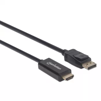 Καλώδιο Manhattan DisplayPort 1.2 σε HDMI, 4K@60Hz, 1,8 m, αρσενικό σε αρσενικό, DP με ασφάλιση, μαύρο, μη αμφίδρομο, τρία χρόνια εγγύηση, αντίστοιχο του 6F-DP-HDMI-4K60-HDR (εκτός από 20 cm μικρότερο)