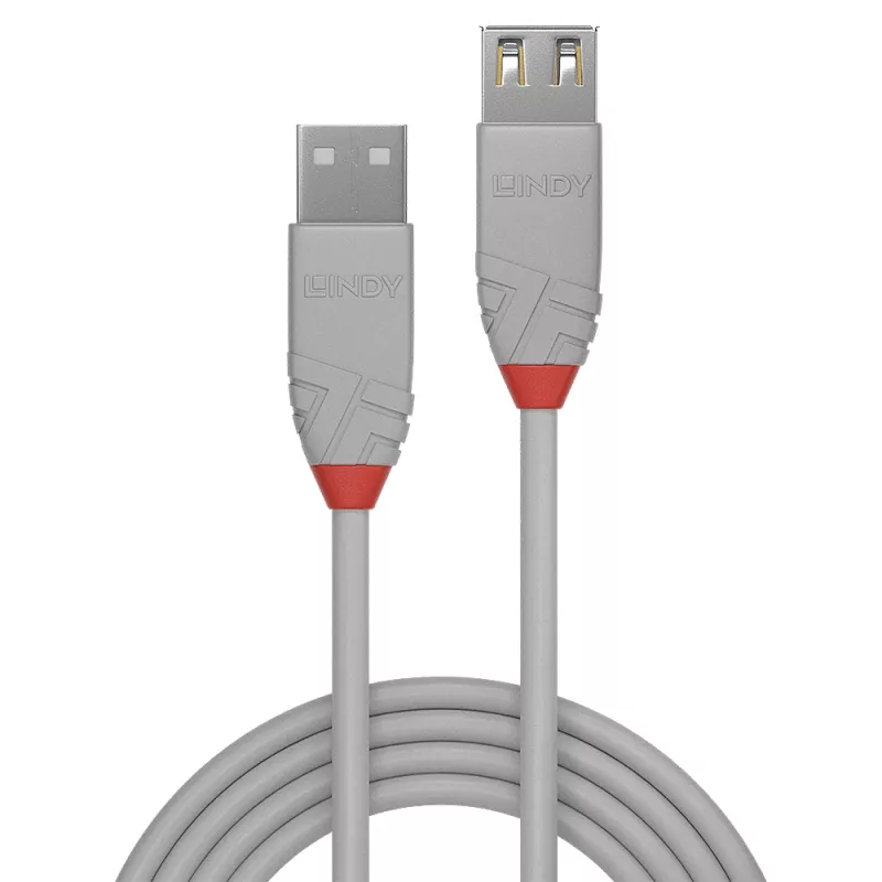 Lindy 3m καλώδιο επέκτασης USB 2.0 Type-A, Anthra Line, γκρι