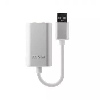 Μετατροπέας ήχου Lindy USB Type-A σε μετατροπέα ήχου, ασημί/λευκό, 25 g
