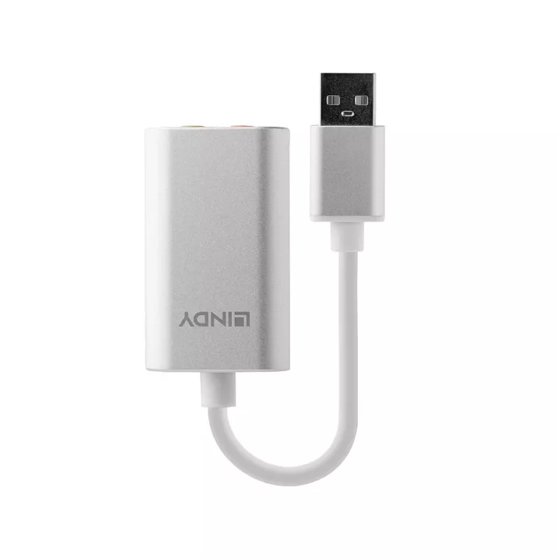 Μετατροπέας ήχου Lindy USB Type-A σε μετατροπέα ήχου, ασημί/λευκό, 25 g