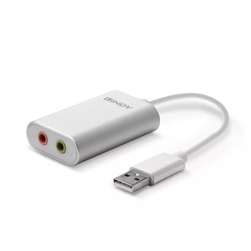 Μετατροπέας ήχου Lindy USB Type-A σε μετατροπέα ήχου, ασημί/λευκό, 25 g