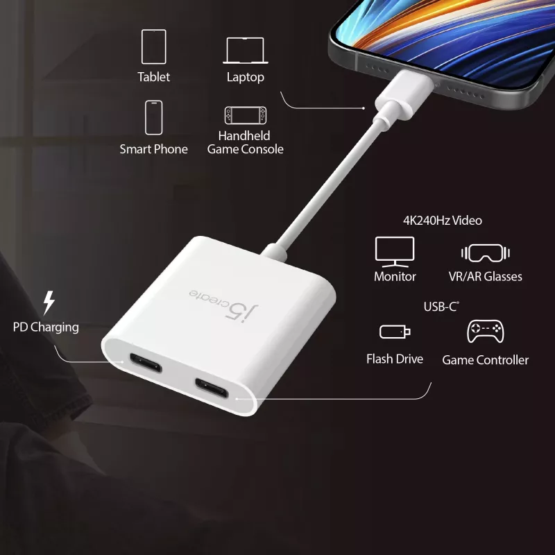 Προσαρμογέας USB-C σε Dual-USB-C j5create JCA164-N 3840x2160 240Hz