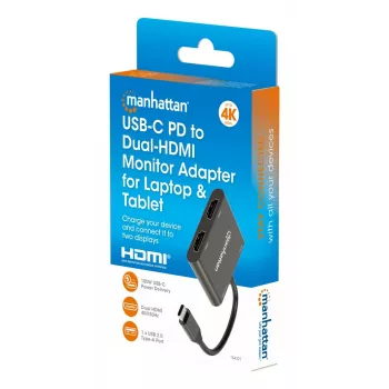 Πολυθύρες προσαρμογέας Manhattan 154321 USB Type-C σε 2 HDMI USB-A Power Delivery 100 W