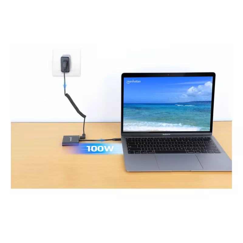 Πολυθύρες προσαρμογέας Manhattan 154321 USB Type-C σε 2 HDMI USB-A Power Delivery 100 W