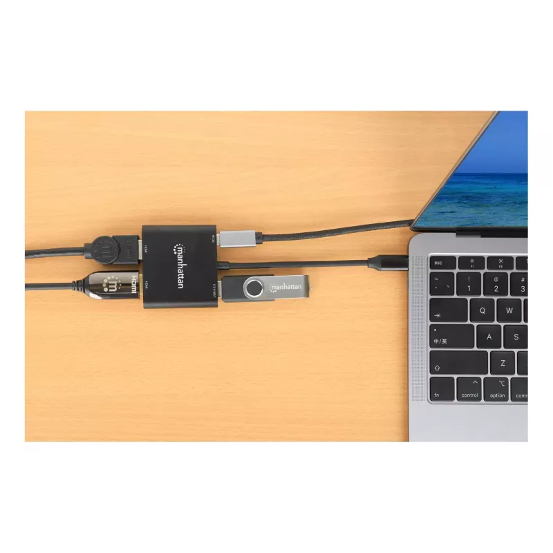 Πολυθύρες προσαρμογέας Manhattan 154321 USB Type-C σε 2 HDMI USB-A Power Delivery 100 W