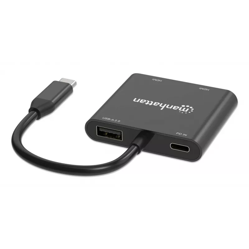 Πολυθύρες προσαρμογέας Manhattan 154321 USB Type-C σε 2 HDMI USB-A Power Delivery 100 W