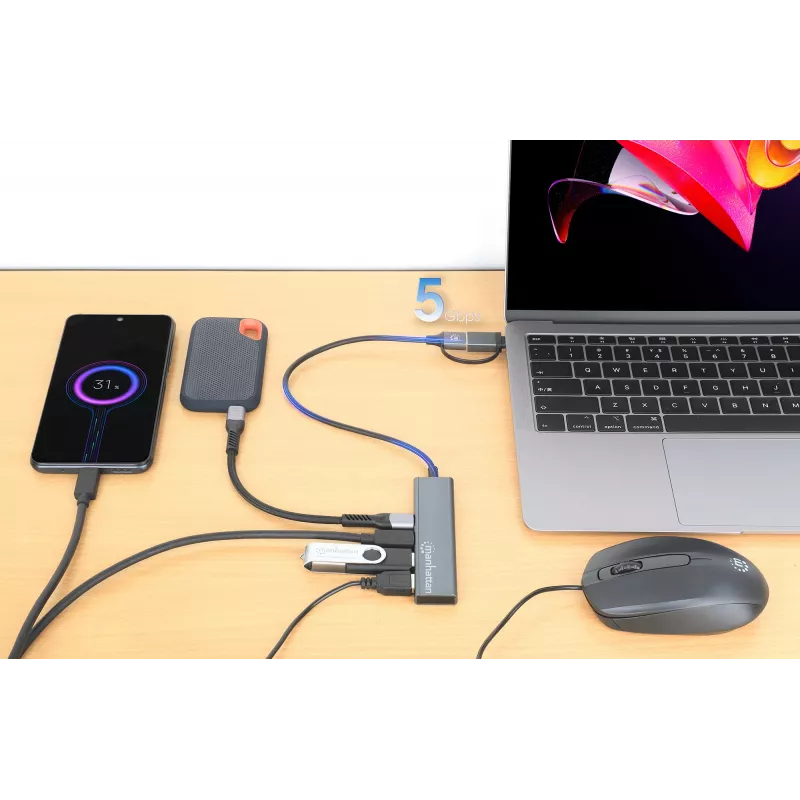 Dock/Hub USB-C & USB-A Combo Manhattan 4 Θύρες 5 Gbps Αλουμίνιο