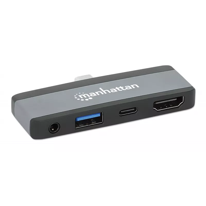 Manhattan 190404 φορητός σταθμός σύνδεσης 4 σε 1 USB-C PD σε HDMI, USB 3.2 Gen 2, 10 Gbit/s, 4K, 100 W PD, γκρι