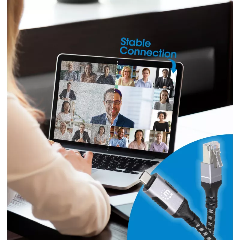 Καλώδιο Manhattan USB-C σε Gigabit δικτύου Ethernet RJ45 2m μαύρο/ασημί