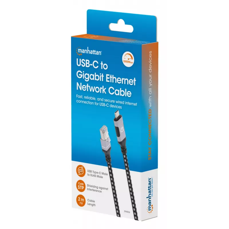 Καλώδιο Manhattan USB-C σε Gigabit δικτύου Ethernet RJ45 2m μαύρο/ασημί