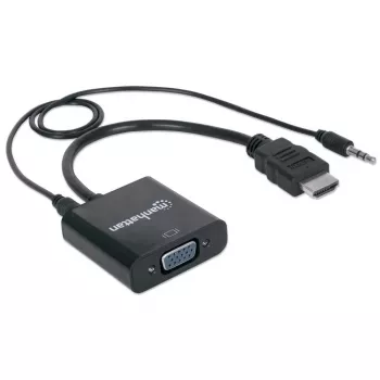Καλώδιο μετατροπέα Manhattan HDMI σε VGA (με ήχο), 1080p, 30 cm, αρσενικό σε θηλυκό, είσοδος τροφοδοσίας Micro-USB για πρόσθετη τροφοδοσία όταν χρειάζεται, μαύρο, τρία χρόνια εγγύηση