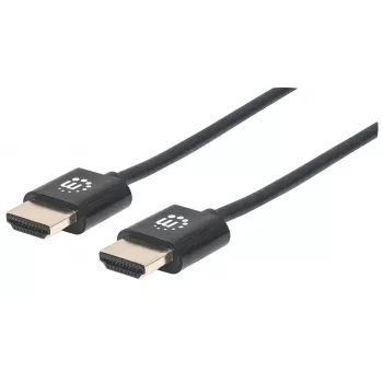 Καλώδιο Manhattan HDMI με Ethernet (Ultra Thin), 4K@60Hz (Premium High Speed), 0,5 m, αρσενικό σε αρσενικό, μαύρο, Ultra HD 4k x 2k, πλήρως θωρακισμένο, επιχρυσωμένες επαφές, εφ' όρου ζωής εγγύηση