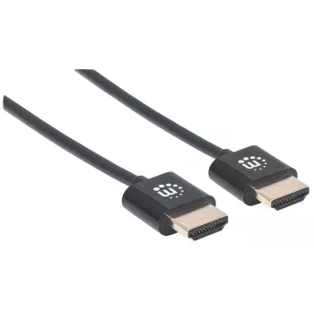 Καλώδιο Manhattan HDMI με Ethernet (Ultra Thin), 4K@60Hz (Premium High Speed), 0,5 m, αρσενικό σε αρσενικό, μαύρο, Ultra HD 4k x 2k, πλήρως θωρακισμένο, επιχρυσωμένες επαφές, εφ' όρου ζωής εγγύηση