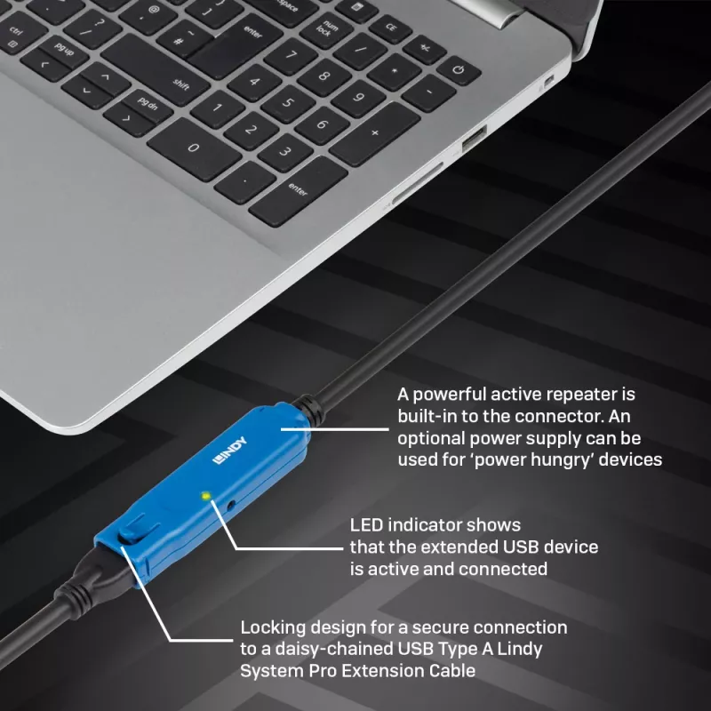 Καλώδιο USB Lindy 43381 USB 3.2 Gen 1 (3.1 Gen 1) 8 m USB C USB A μαύρο, μπλε