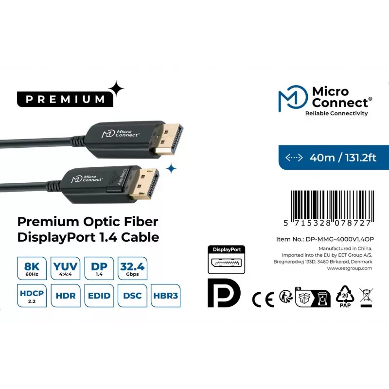 Καλώδιο DisplayPort MicroConnect DP-MMG-4000V1.4OP — DisplayPort 1.4, υποστηρίζει έως 8K@60Hz