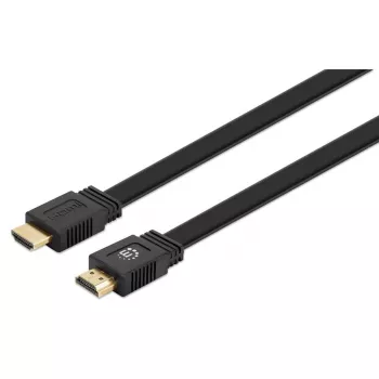 Καλώδιο Manhattan HDMI με Ethernet (Επίπεδο), 4K@60Hz (Premium High Speed), 5m, Βύσμα αρσενικό σε Βύσμα αρσενικό, Μαύρο, Ultra HD 4k x 2k, Πλήρως θωρακισμένο, Επιχρυσωμένες επαφές, Εφ' όρου ζωής εγγύηση