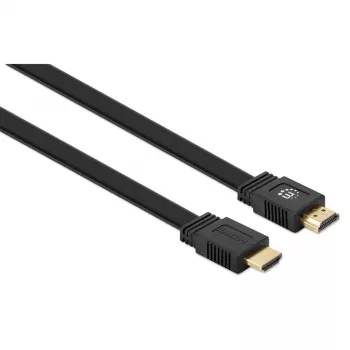 Καλώδιο Manhattan HDMI με Ethernet (Επίπεδο), 4K@60Hz (Premium High Speed), 5m, Βύσμα αρσενικό σε Βύσμα αρσενικό, Μαύρο, Ultra HD 4k x 2k, Πλήρως θωρακισμένο, Επιχρυσωμένες επαφές, Εφ' όρου ζωής εγγύηση
