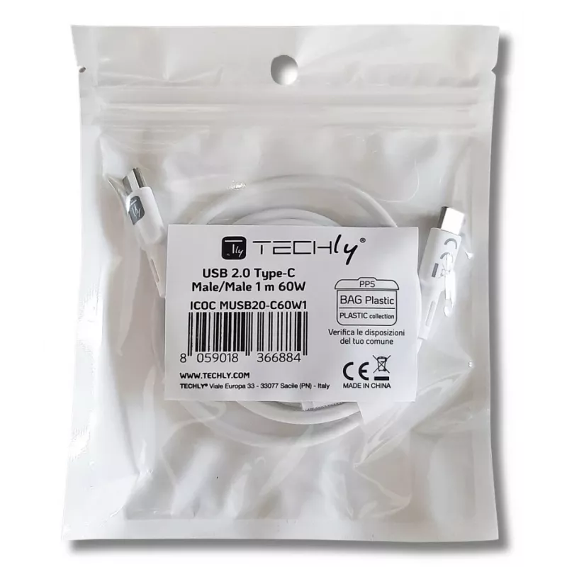 Techly ICOC-MUSB20-C60W1 Καλώδιο USB USB 2.0 1 m USB-C λευκό