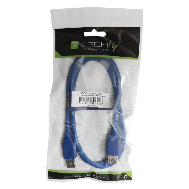 Techly Καλώδιο επέκτασης USB 3.0 A αρσενικό / A θηλυκό 0,5m μπλε ICOC U3-AA-005-EX