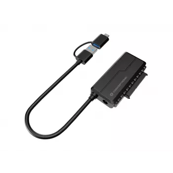 Conceptronic ABBY21B Προσαρμογέας USB 3.0 SATA με τροφοδοτικό, 2,5 ίντσες/3,5 ίντσες SATA HDD/SSD, Καλώδιο 2-in-1 USB-C/A