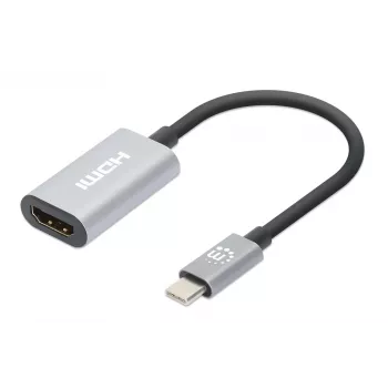 Καλώδιο Manhattan USB-C σε HDMI, 4K@60Hz, 5 Gbit/s (USB 3.2 Gen1 aka USB 3.0), 11 cm, βύσμα αρσενικό σε υποδοχή θηλυκή, μαύρο/ασημί, τρία χρόνια εγγύηση