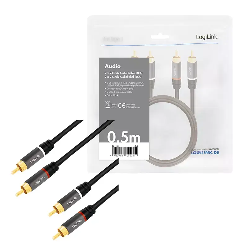 Καλώδιο ήχου LogiLink CA1201 0,5 m 2 x RCA μαύρο