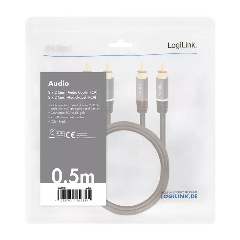 Καλώδιο ήχου LogiLink CA1201 0,5 m 2 x RCA μαύρο