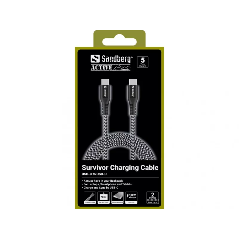 Καλώδιο USB-C Sandberg Survivor 2M 100W μαύρο λευκό