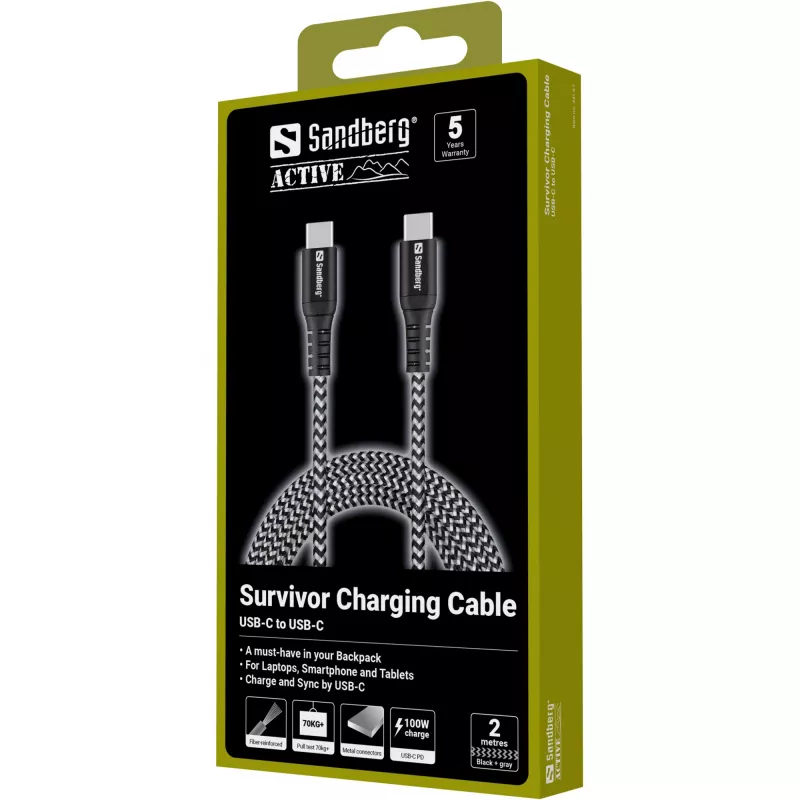 Καλώδιο USB-C Sandberg Survivor 2M 100W μαύρο λευκό