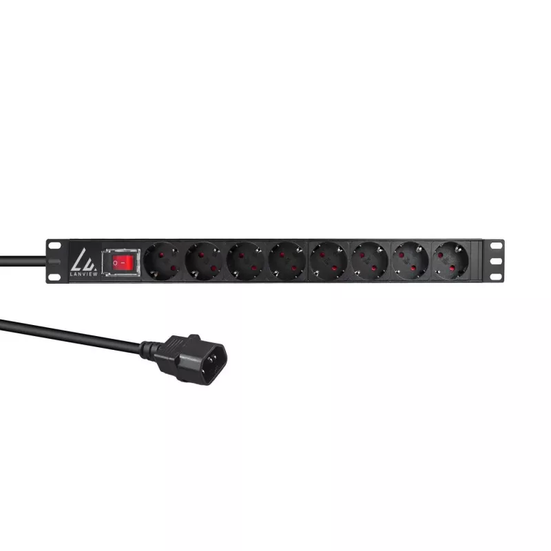 Πολύπριζο rack Lanview 19 ιντσών 1U 10A, 8x Schuko (LVR-2MSCH-SCH-C13-8)