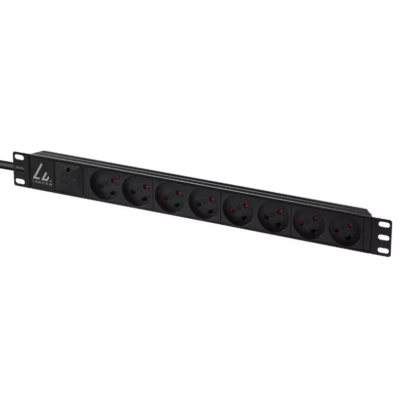 Πολύπριζο τοποθέτησης σε rack 19 ιντσών Lanview LVR-2MDK-SPD-DK8, 8x δανέζικες πρίζες