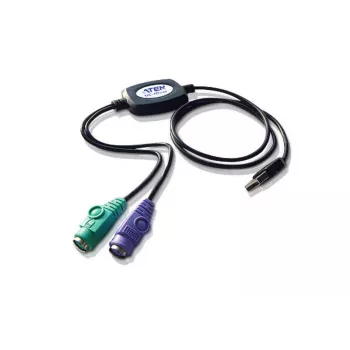 ATEN PS/2-σε-USB-Προσαρμογέας, 0,9 m, 2x 6-pol Mini-DIN, USB A, Βύσμα αρσενικό, Υποδοχή θηλυκή, Μαύρο
