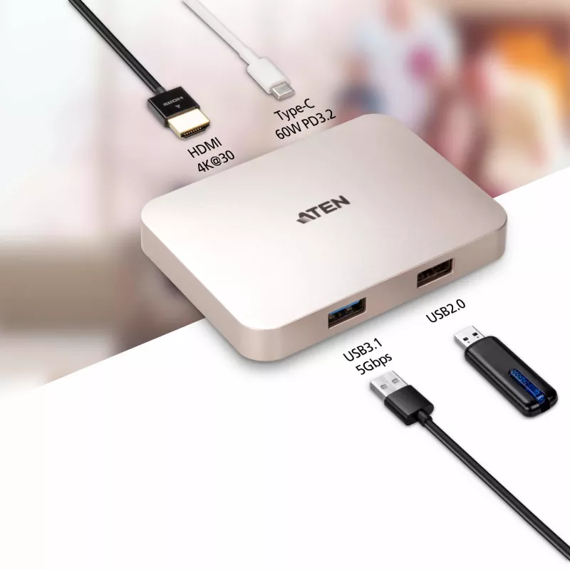 USB-C σε USB 2.0 Interface-Hub ATEN UH3235 — είσοδος Type-C, πολλαπλές θύρες USB-A, ασημί