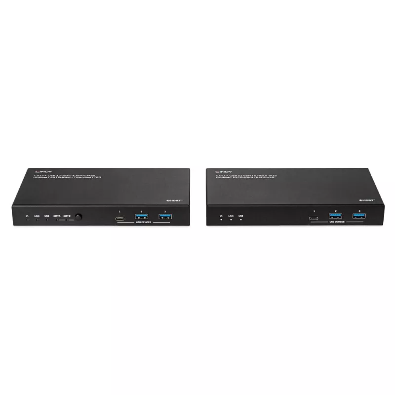 Πομποδέκτης δικτύου Lindy 100m Cat.6A 2 Host USB 3.2 Gen 1 & HDMI 4K60