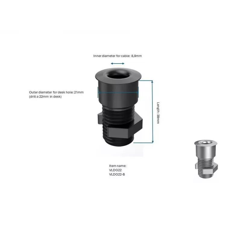 Vivolink VLDG22-B Πέρασμα καλωδίων γραφείου για οπή 22 mm, αλουμίνιο, μαύρο