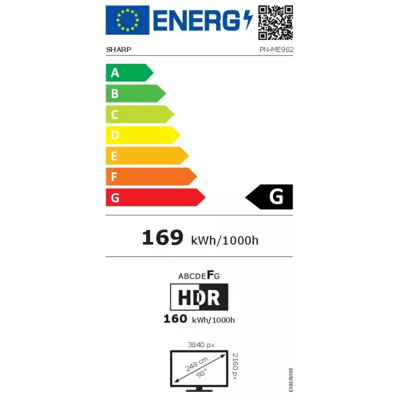 Sharp MultiSync ME982 οθόνη μεγάλου μεγέθους σειράς ME 98 ιντσών (2,49 m), 4K UHD, 450 cd/m², 18/7, Android 13 SoC