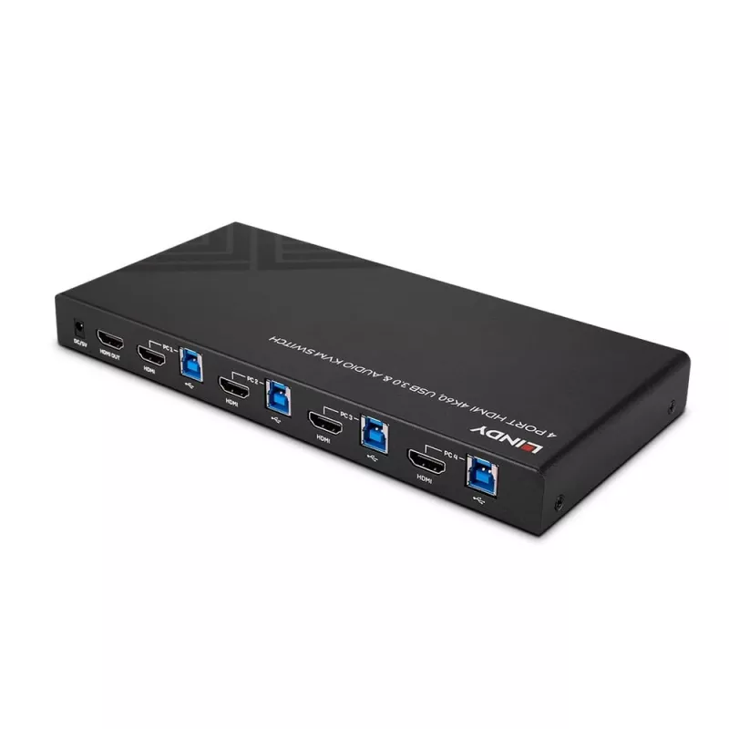 Lindy 4 Port HDMI 4K60, USB 3.0 και Ήχου Διακόπτης KVM