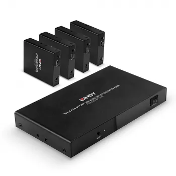 Lindy 70m Cat.6 4 Port HDMI 4K60 Splitter Extender, 3840 x 2160 Pixel, AV-πομπός & δέκτης, 70 m, ενσύρματο, μαύρο, HDCP
