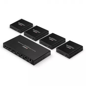 Lindy 70m Cat.6 4 Port HDMI 4K60 Splitter Extender, 3840 x 2160 Pixel, AV-πομπός & δέκτης, 70 m, ενσύρματο, μαύρο, HDCP
