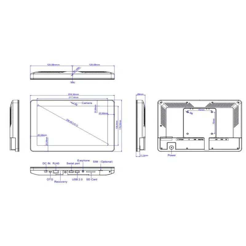 Οθόνη Loop24 10.1 ιντσών LM-1052T/1056T LED POE αφής