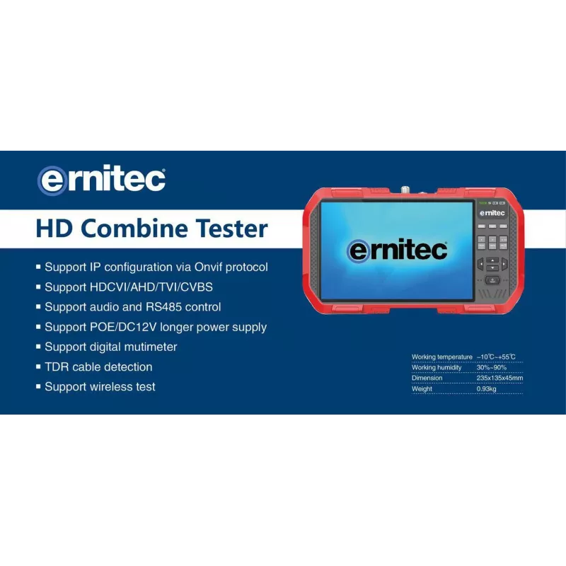 Ernitec 0070-24107-TESTER οθόνη δοκιμών CCTV, 17,8 cm (7 ίντσες), οθόνη αφής, 4K, λουράκι καρπού, γκρι/κόκκινη